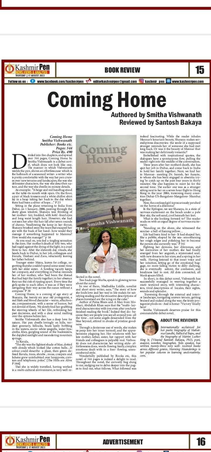 Thankful Thursday 17.08.23: Book Review of Coming Home in the papers!
